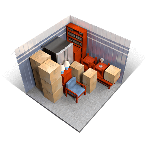 An example of a 10x10 storage unit holding boxes, furniture, appliances, and miscellaneous items.